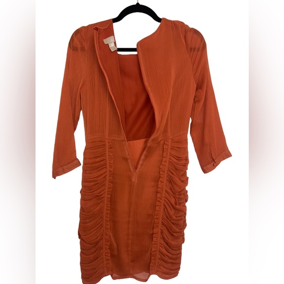 H&M Frill Burnt Orange Above Knee Dress Size 2 - Picture 4 of 12